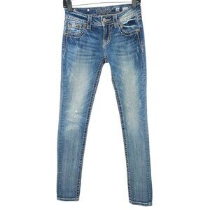 Miss Me Skinny Jeans READ Womens 26 Rhinestone Pockets Low Rise Distressed Denim